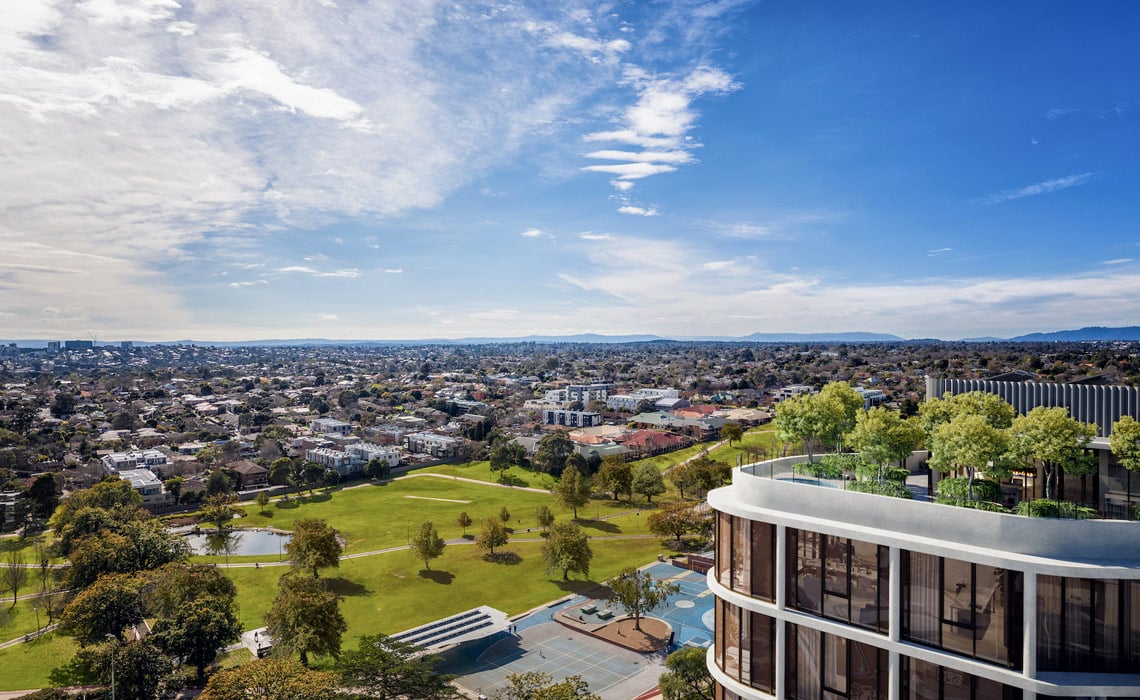 Aerial shot of our specialist disability accommodation in Box Hill, Irving Domain, Victoria