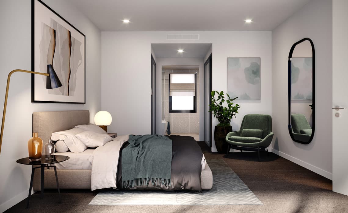 Bedroom shot of our specialist disability accommodation in Braddon, Dawn and Sol, ACT