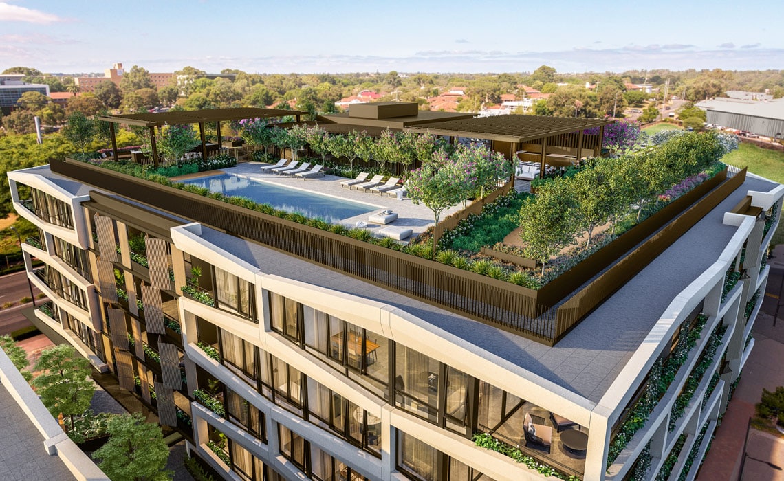 Rooftop shot of our specialist disability housing in Subiaco, Orchard Terrace, WA